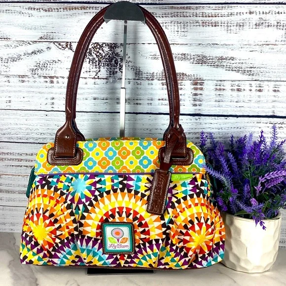 LILY BLOOM BRIGHT FLORAL MULTICOLOR HAND SHOULDER BAG SPRING SUMMER PURSE GUC - Picture 1 of 10